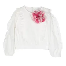 Блузка с оборками и цветочной аппликацией