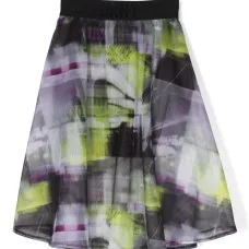 Сетчатая расклешенная юбка с абстрактным принтом