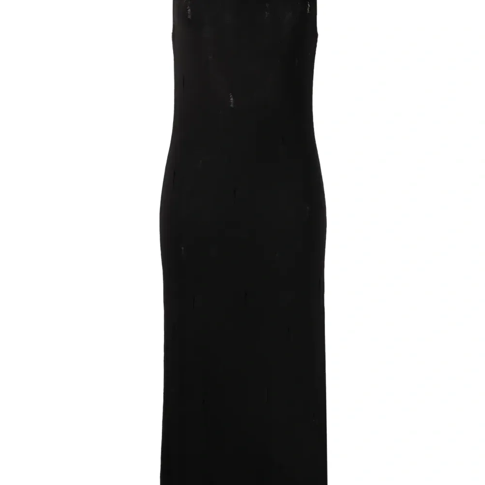 Трикотажное платье макси с эффектом потертости