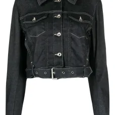 Укороченная джинсовая куртка с контрастной строчкой