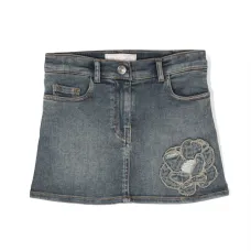 Джинсовая юбка с цветочной вышивкой