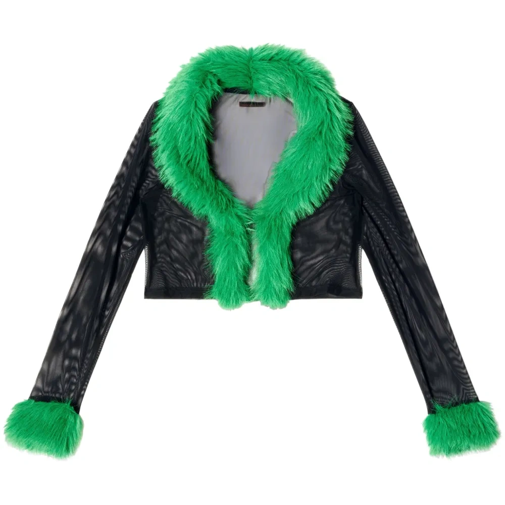 Сетчатый кардиган с искусственным мехом