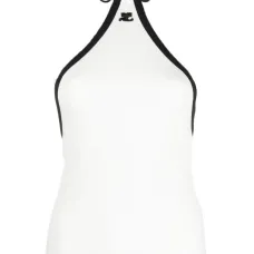 Топ с вырезом халтер и вышитым логотипом