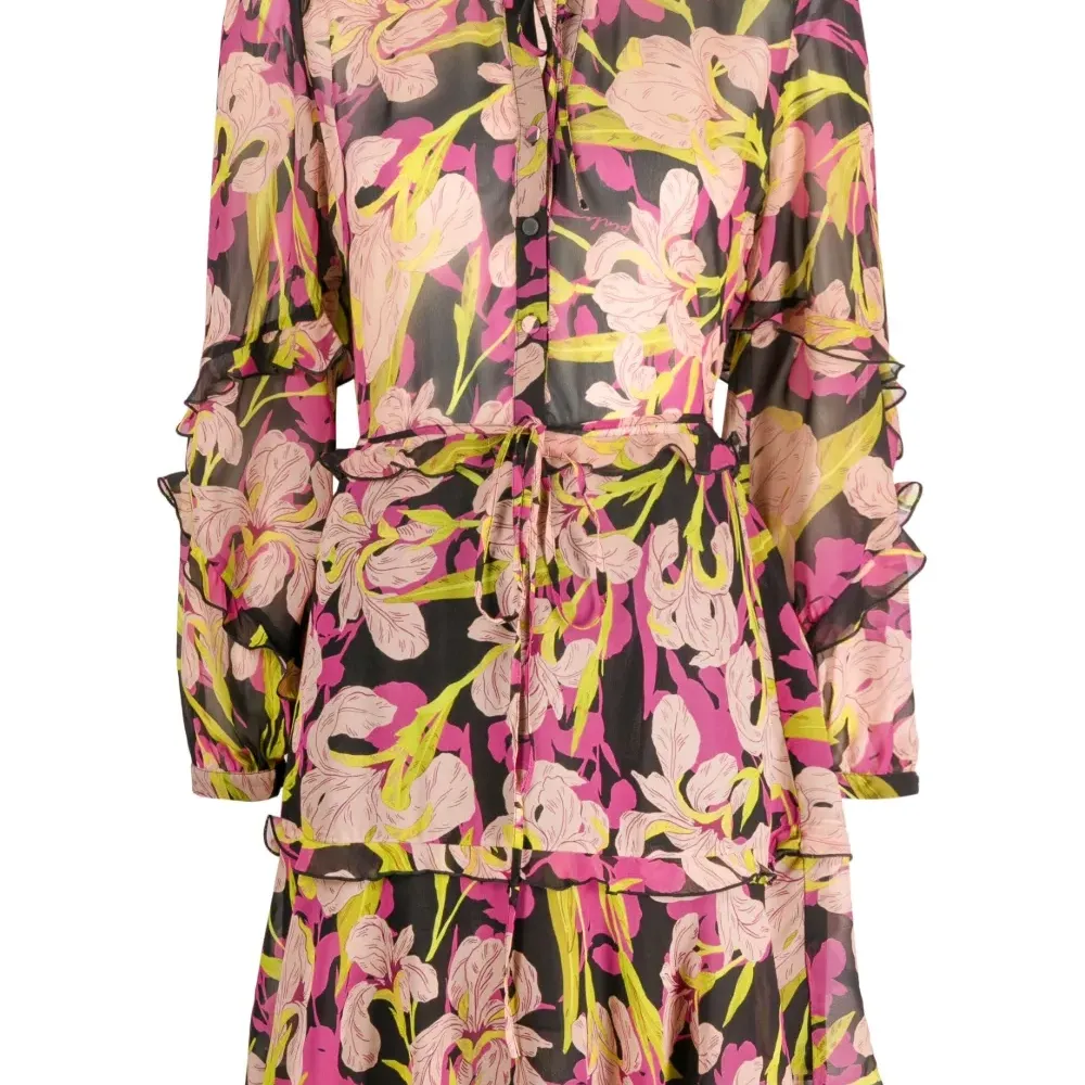 Платье мини с оборками и цветочным принтом