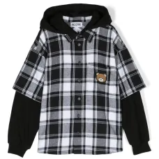 Клетчатая рубашка с капюшоном и нашивкой Teddy Bear