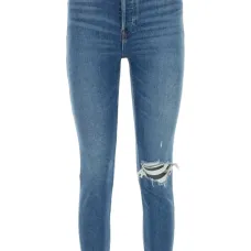 Джинсы с прорезями и нашивкой-логотипом