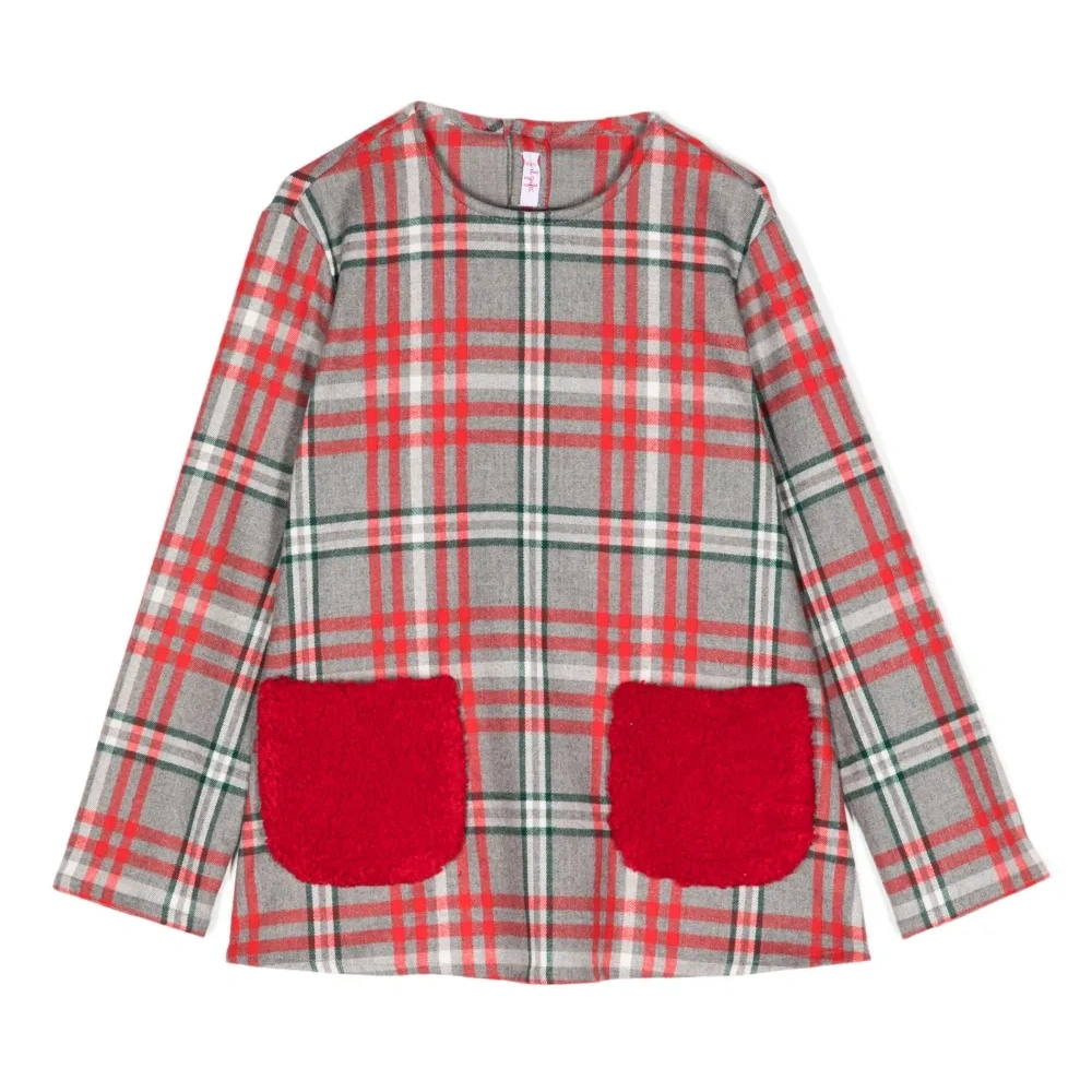 Клетчатая блузка с искусственным мехом