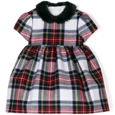 Клетчатое платье с воротником из искусственного меха