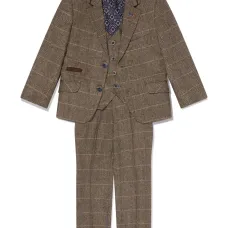 Клетчатый костюм-тройка с однобортным пиджаком