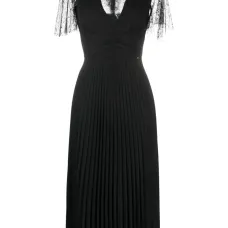 Плиссированное платье миди с кружевом