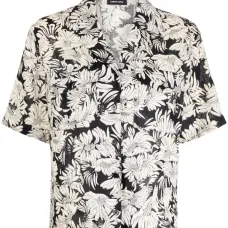 Льняная рубашка с цветочным принтом