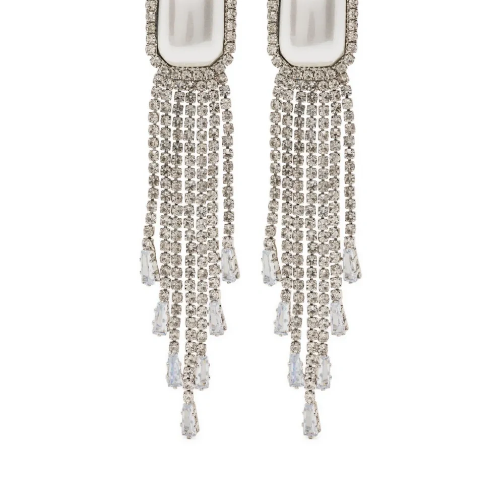 Серебряные серьги-подвески с кристаллами