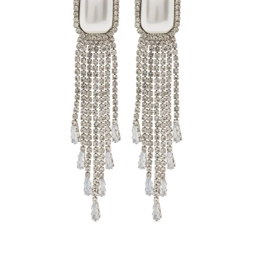 Серебряные серьги-подвески с кристаллами