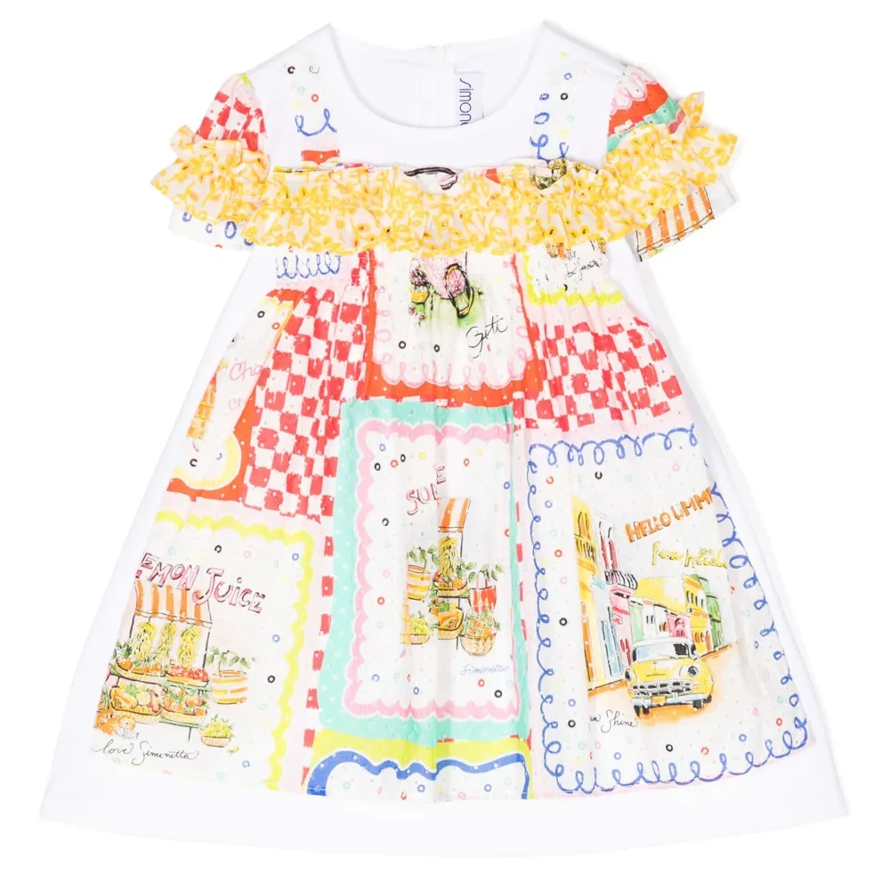 Расклешенное платье с оборками и принтом