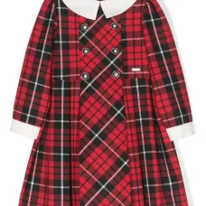 Двубортное платье в клетку тартан