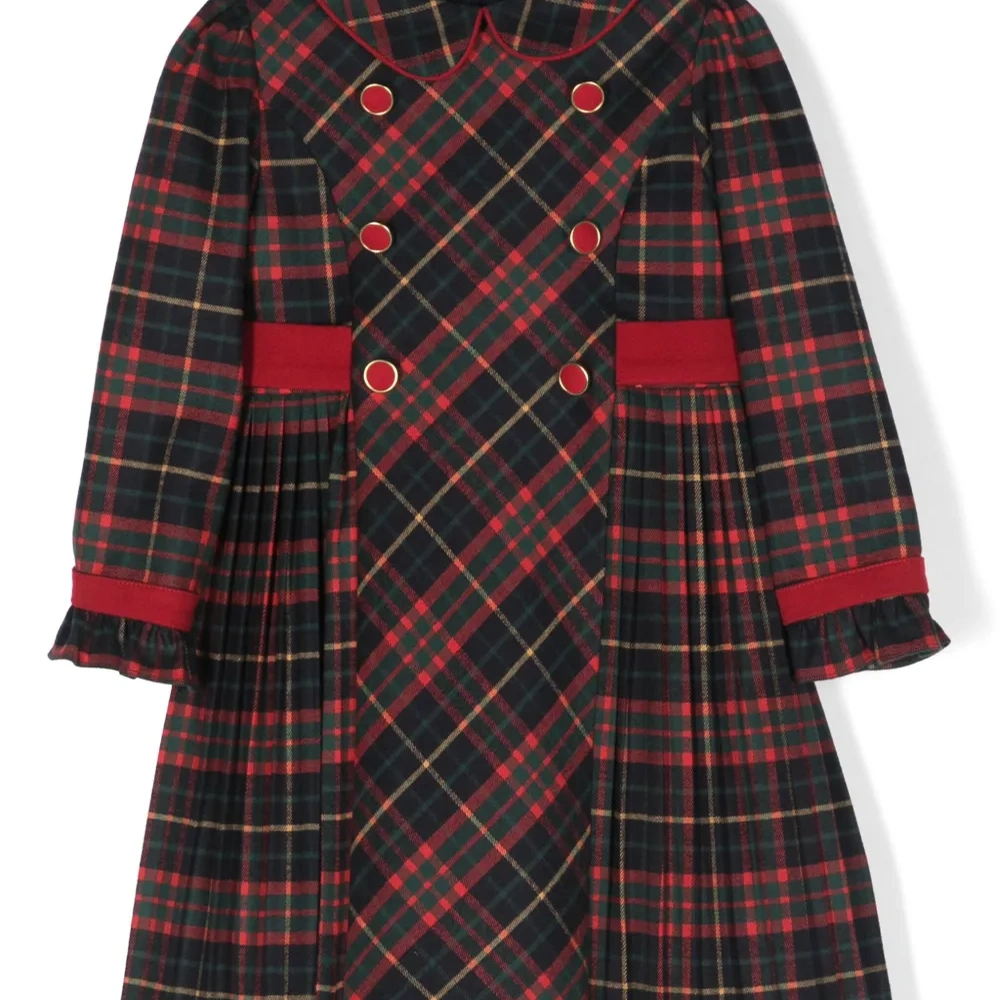 Двубортное платье в клетку тартан