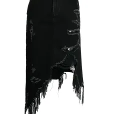 Джинсовая юбка асимметричного кроя с прорезями Джинсовая юбка асимметричного кроя с прорезями