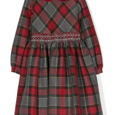 Платье в клетку тартан с вышивкой