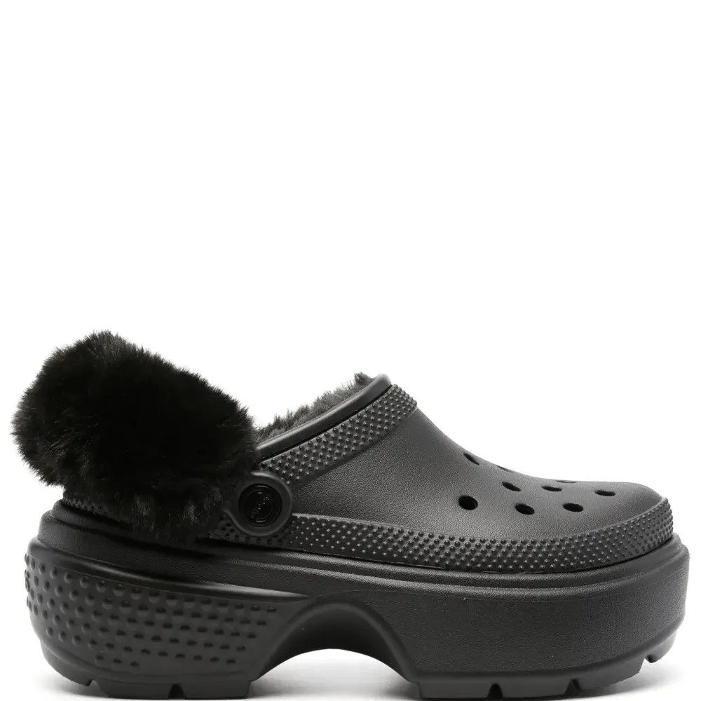 Кроксы на платформе со вставкой из искусственного меха