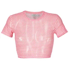 Укороченная футболка в клетку гингем
