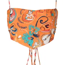 Укороченный шелковый топ с графичным принтом