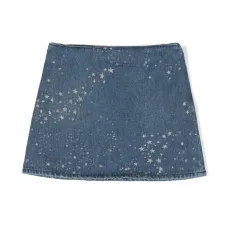 Джинсовая юбка мини с принтом