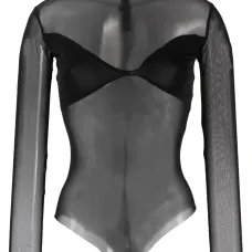 Полупрозрачное боди с высоким воротником