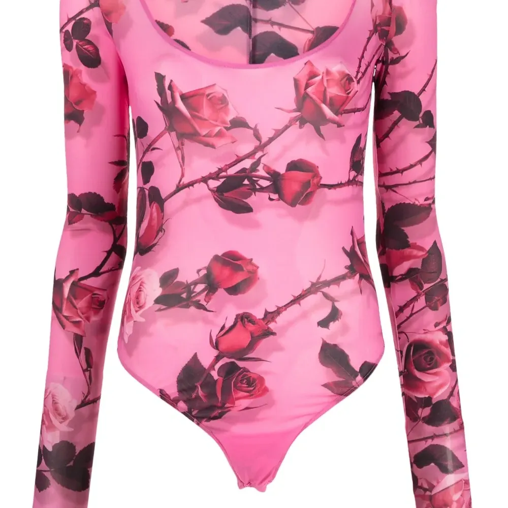 Боди с длинными рукавами и цветочным принтом