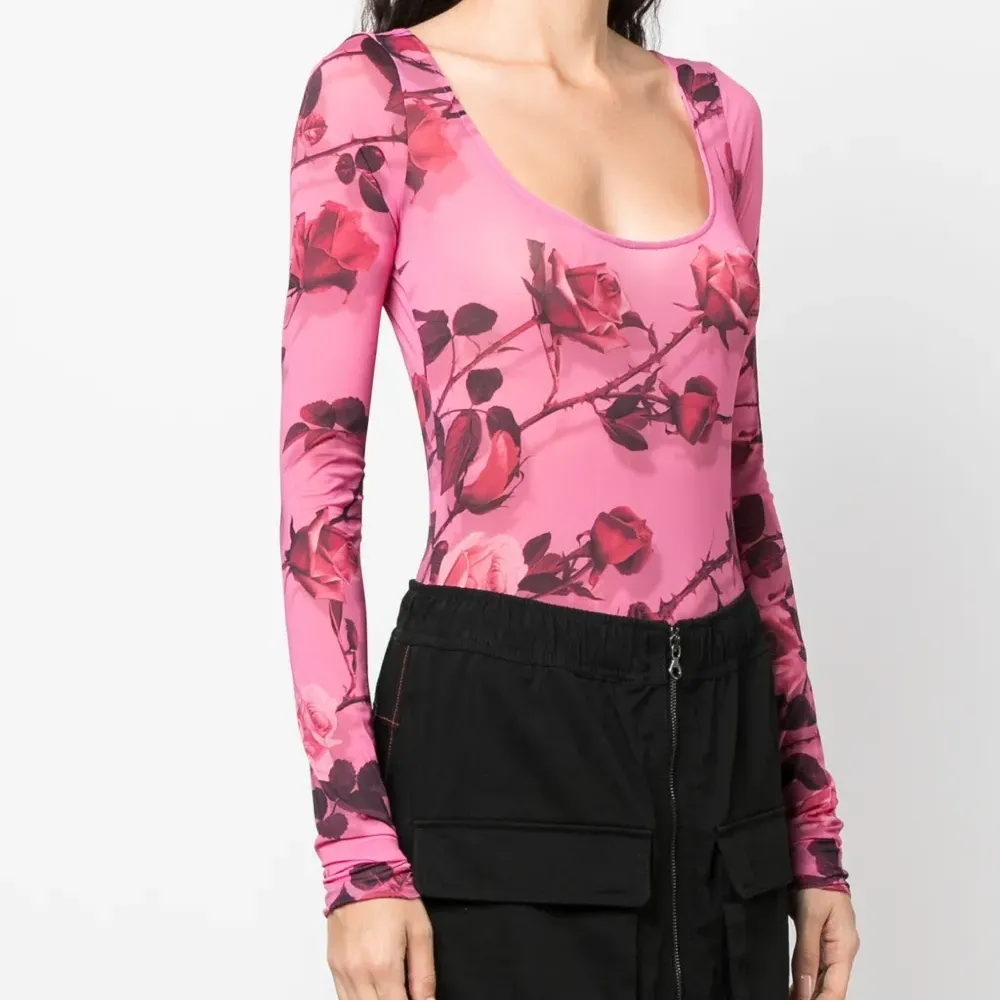 Боди с длинными рукавами и цветочным принтом