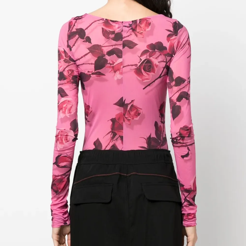 Боди с длинными рукавами и цветочным принтом