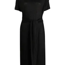 Длинное льняное платье с короткими рукавами