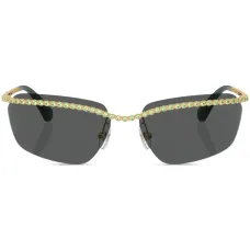 Солнцезащитные очки в безободковой оправе с кристаллами