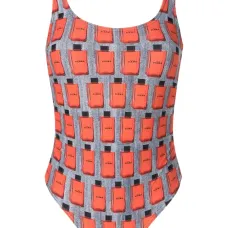 Illustration-print open-back swimsuit