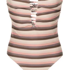 Striped cut-out strapless swimsuit