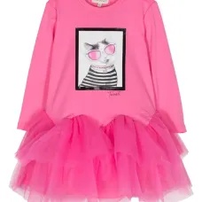 Платье мини с оборками и графичным принтом