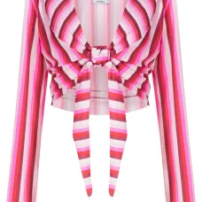 Stripe-print tied crop top