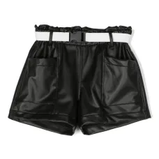 Faux-leather belted shorts
