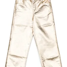 Metallic-finish straight-leg trousers