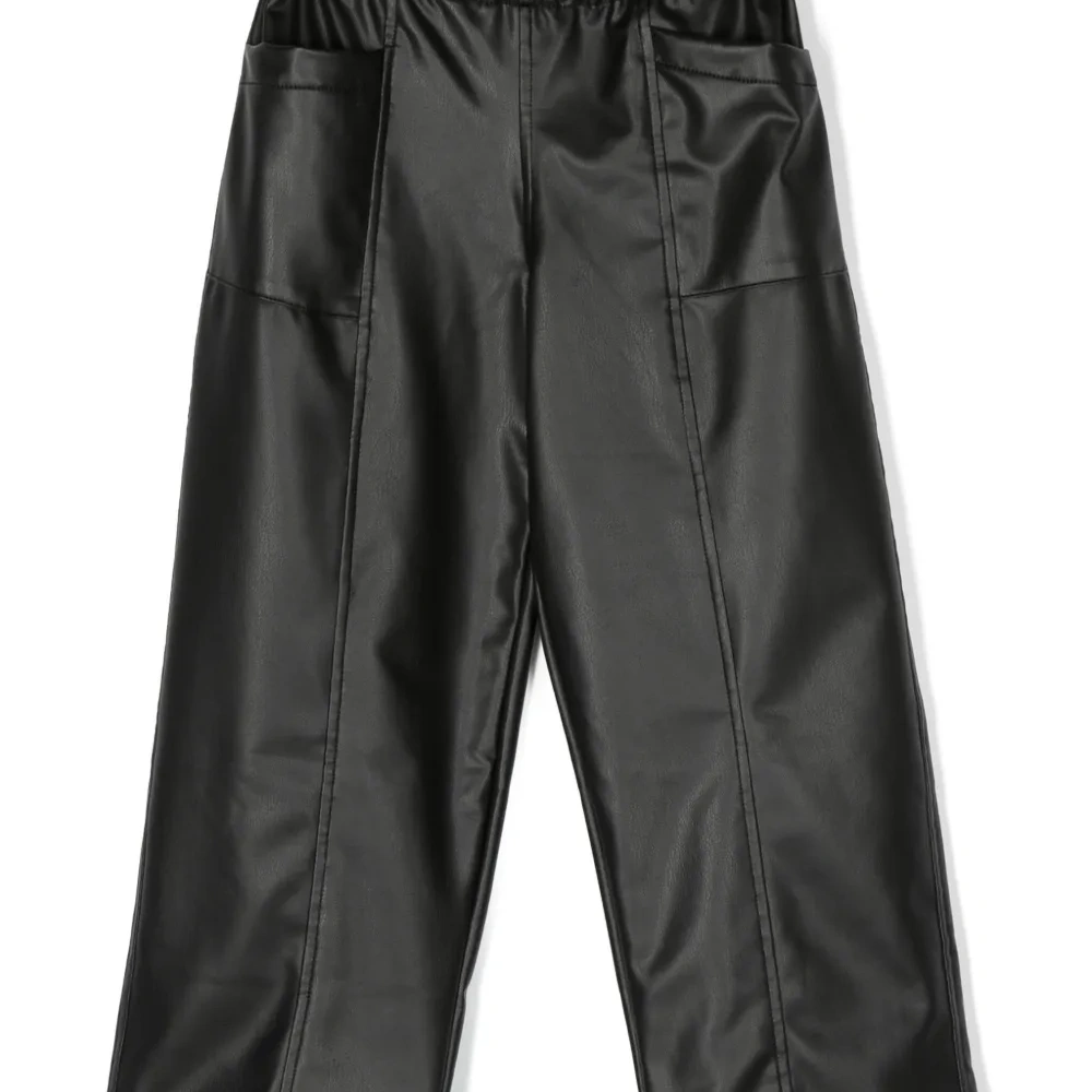 Faux-leather straight-leg trousers