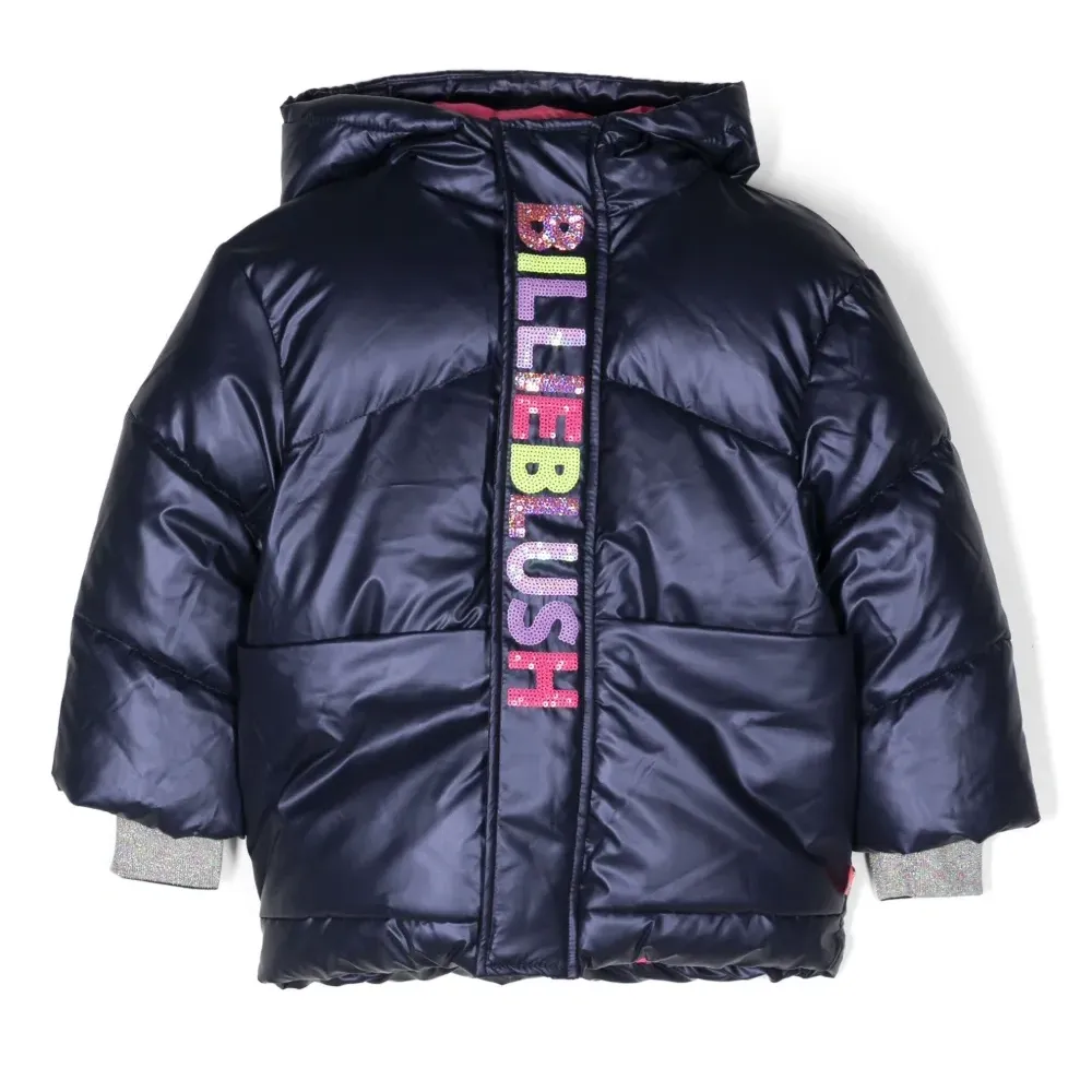 Атласный пуховик с логотипом