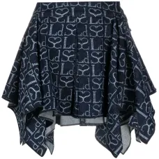 Monogram-pattern asymmetric miniskirt