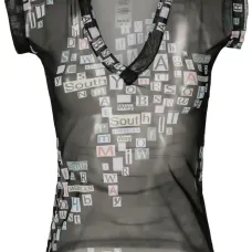 Text-print sheer T-shirt