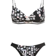 Text-print cut-out bikini
