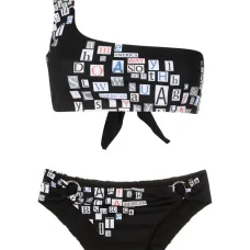 Text-print one-shoulder bikini