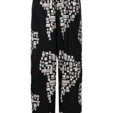 Text-print straight-leg trousers
