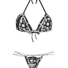 Text-print triangle bikini