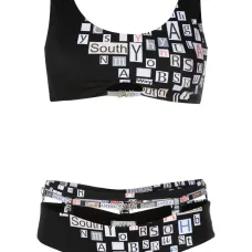 Text-print strappy bikini