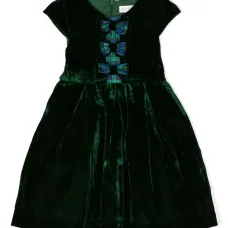 Расклешенное бархатное платье с бантом