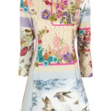 Graphic-print flared minidress