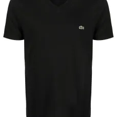 Logo-patch V-neck cotton T-shirt